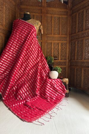 Raga tissue saree,Red with silver lining